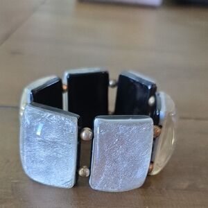 Chunky Iridescent Cream Stretch Bracelet With Gold Beads